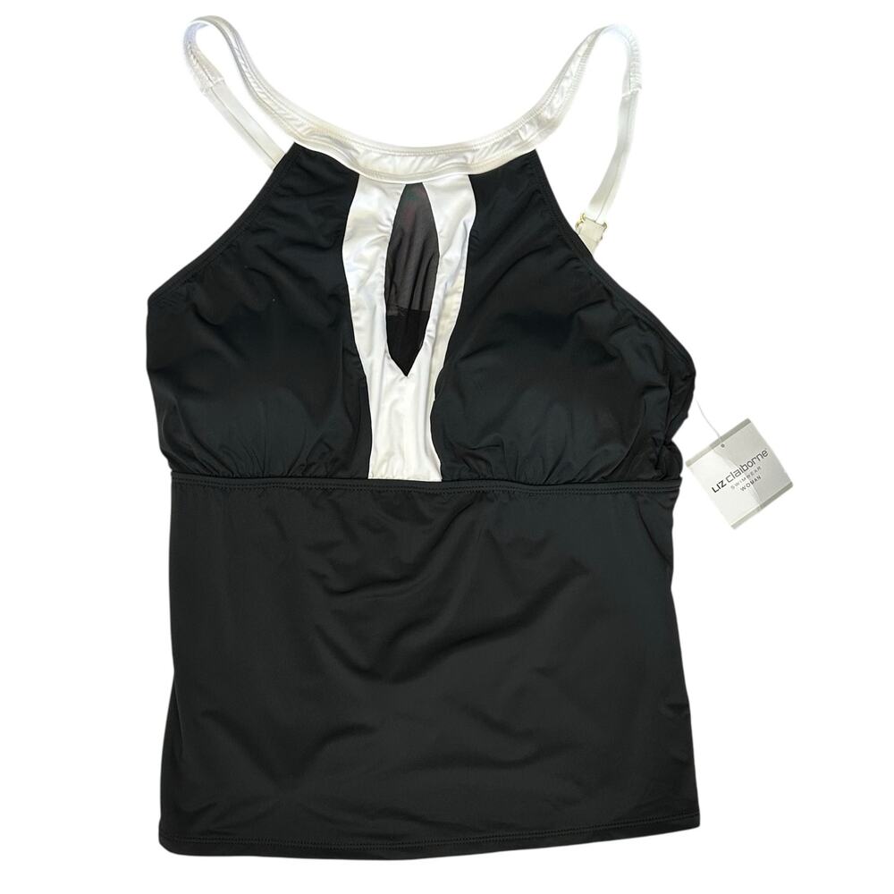 NWT Liz Claiborne High Neck Tankini Swim Top Black White Plus Size 22W - Picture 3 of 8